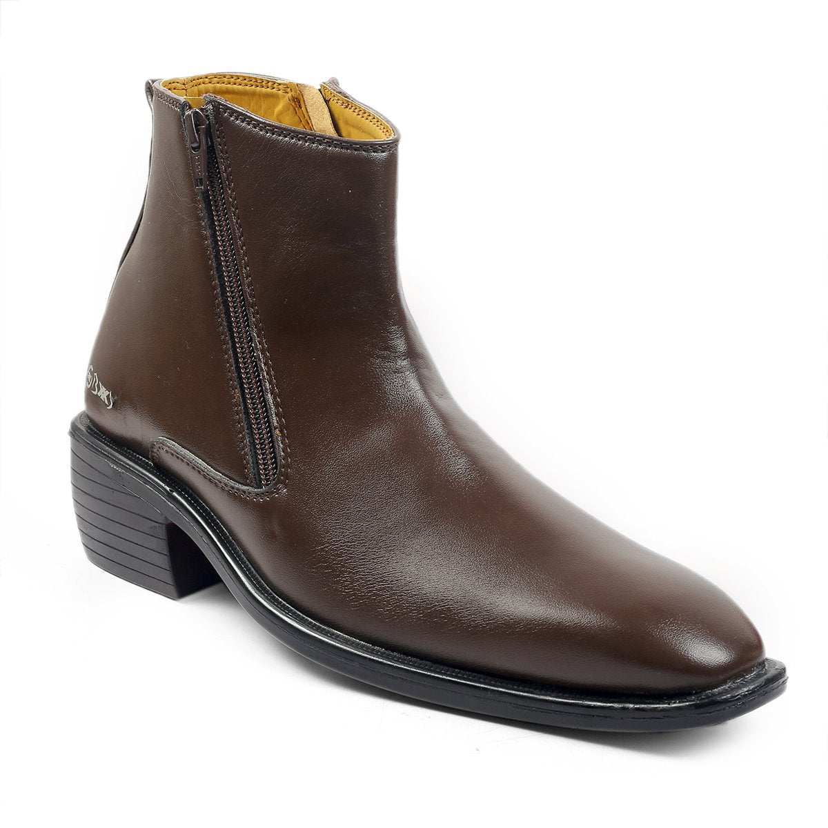 Men's Office Wear Brown Formal Height Increasing Zipper Slip-on Ankle Boots - JACKMARC.COM