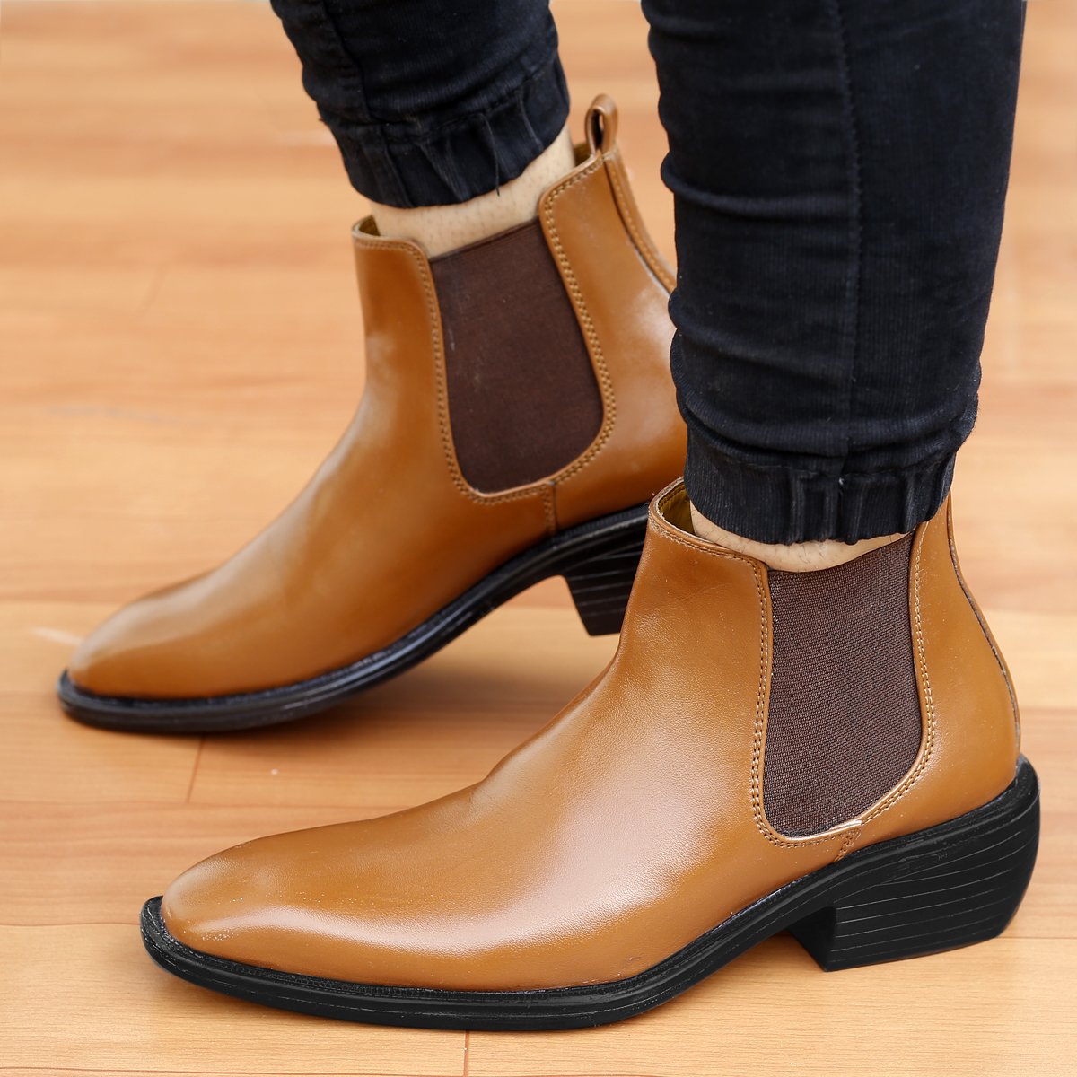 Men's Stylish Tan Formal and Casual Wear British Chelsea Ankle Boots