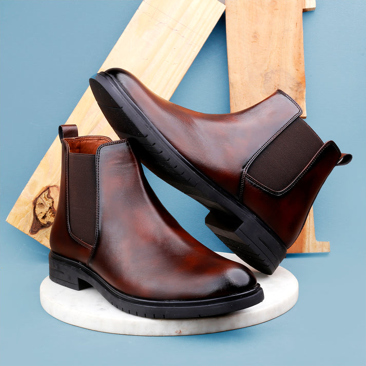 Jack Marc Brown Slip-on Ankle Stylish Boots for Men