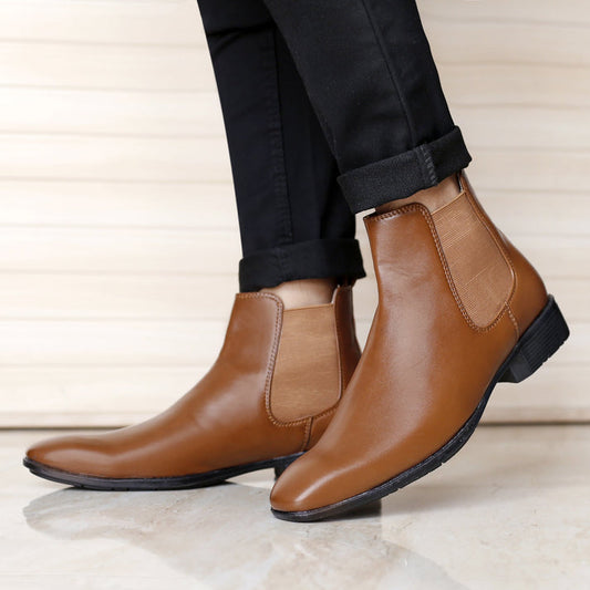 Buy New Men's Vegan Leather Tan Chelsea Boots For All Seasons