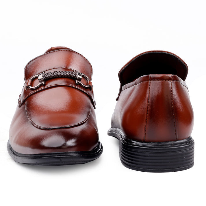 Jack Marc Men's Tan Formal Slip-on Synthetic Black Shoes