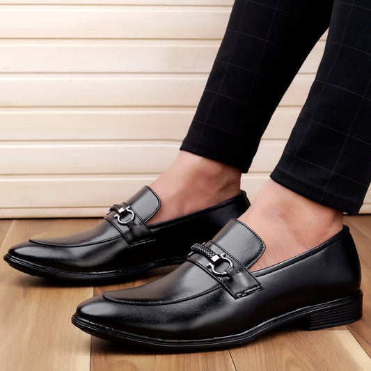 Jack Marc Men's Black Formal Slip-on Synthetic Black Shoes