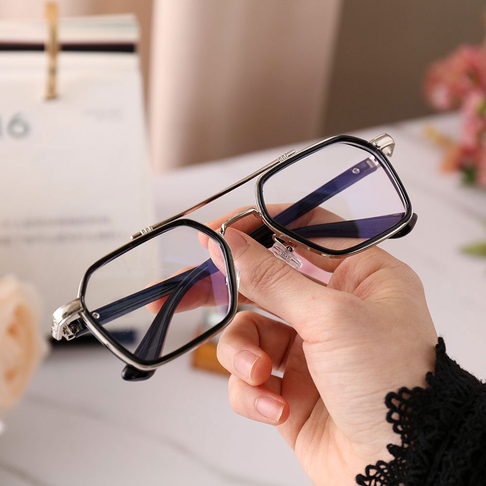 New Double Bridge Square Blue Light Blocking Glasses Women Men-JM - JACKMARC.COM