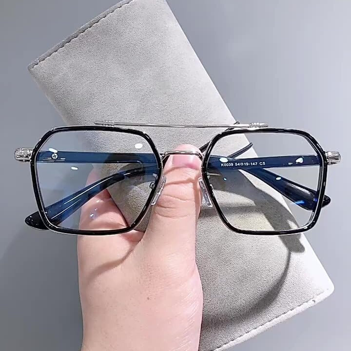 New Double Bridge Square Blue Light Blocking Glasses Women Men-JM - JACKMARC.COM