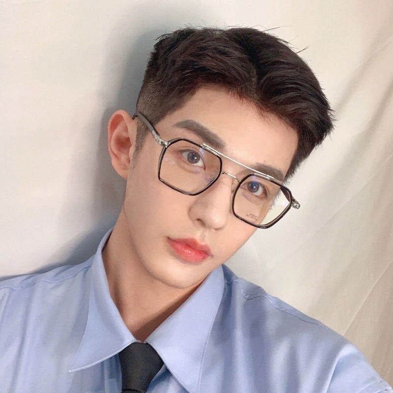 New Double Bridge Square Blue Light Blocking Glasses Women Men-JM - JACKMARC.COM