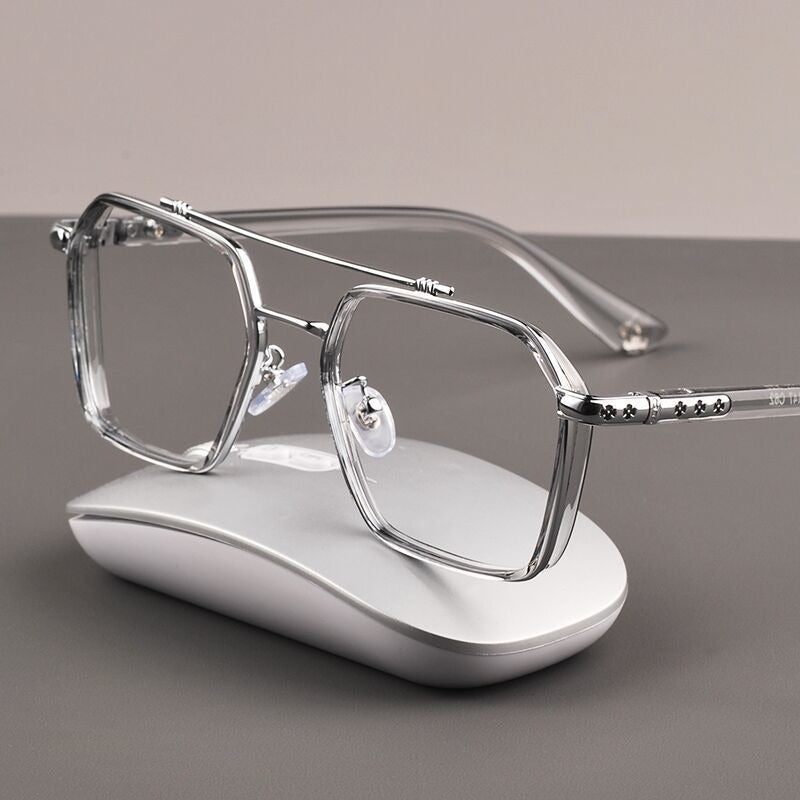 New Double Bridge Square Blue Light Blocking Glasses Women Men-JM - JACKMARC.COM