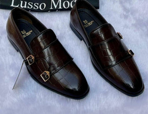 New Fashionable Double Monk Black Dress Shoes For Men- Jack Marc - JACKMARC.COM