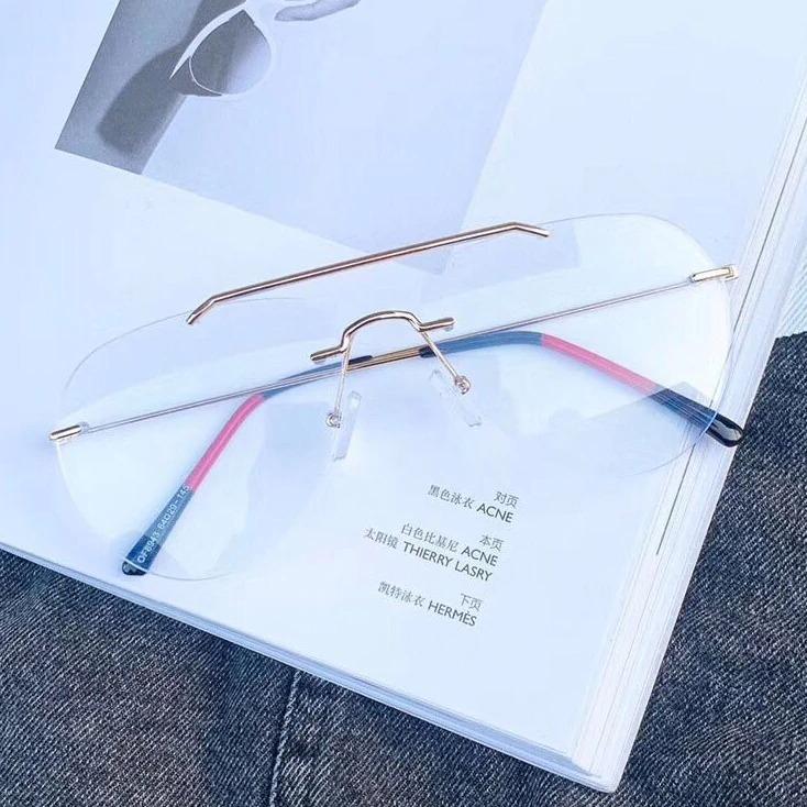 Retro Fashion Rimless Pilot Blue Block Computer Glasses Metal Frames Men Women - JACKMARC.COM
