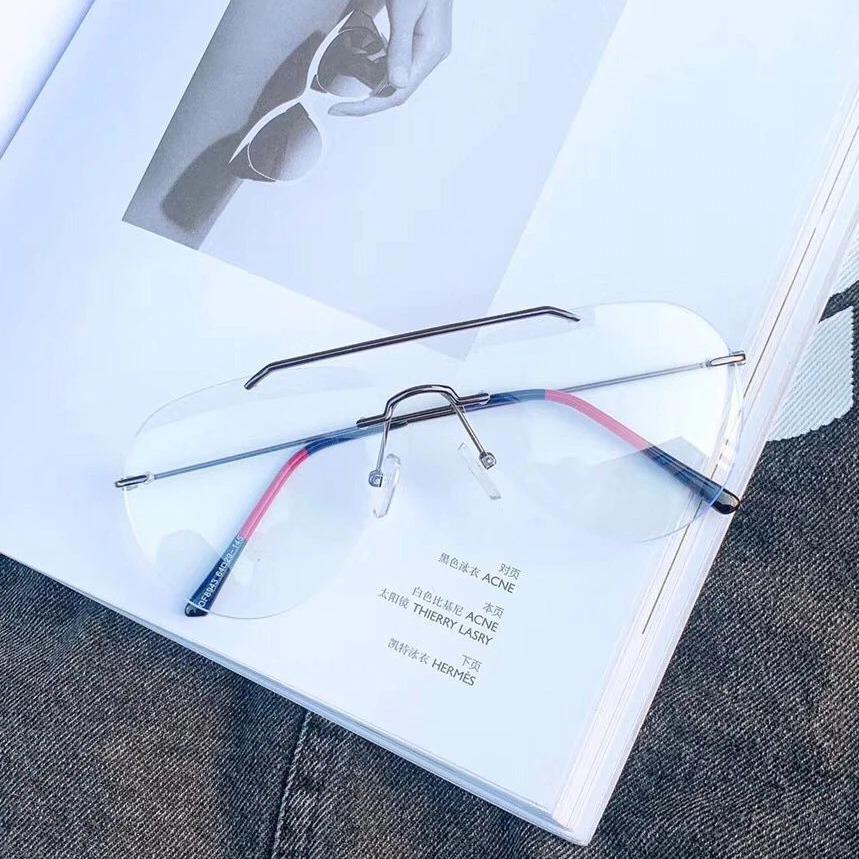 Retro Fashion Rimless Pilot Blue Block Computer Glasses Metal Frames Men Women - JACKMARC.COM