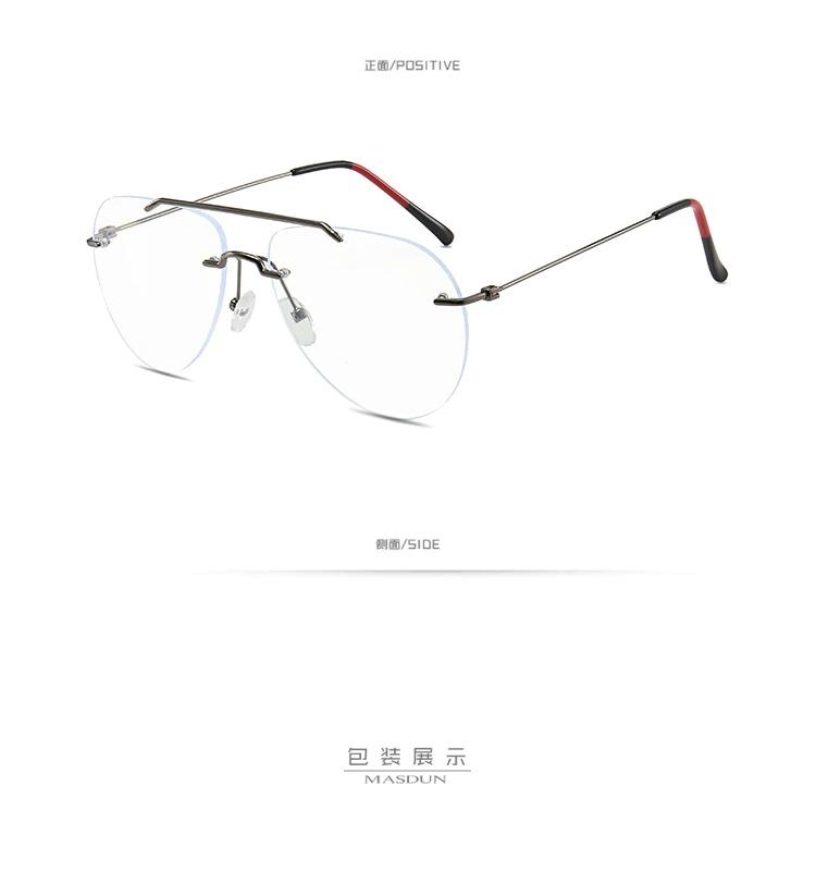 Retro Fashion Rimless Pilot Blue Block Computer Glasses Metal Frames Men Women - JACKMARC.COM
