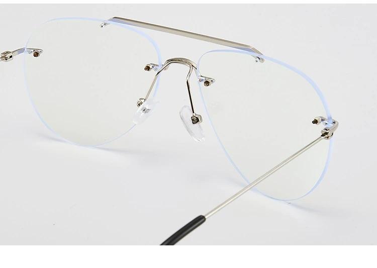 Retro Fashion Rimless Pilot Blue Block Computer Glasses Metal Frames Men Women - JACKMARC.COM