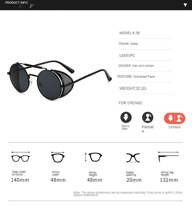 Retro Vintage Metal Round Punk Sunglasses - JACKMARC.COM