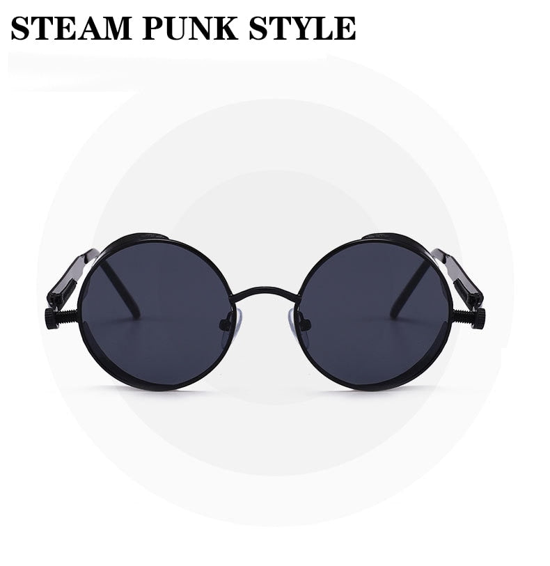 Metal Style Steampunk Fashion Men Retro Round Sunglasses-Jack Marc