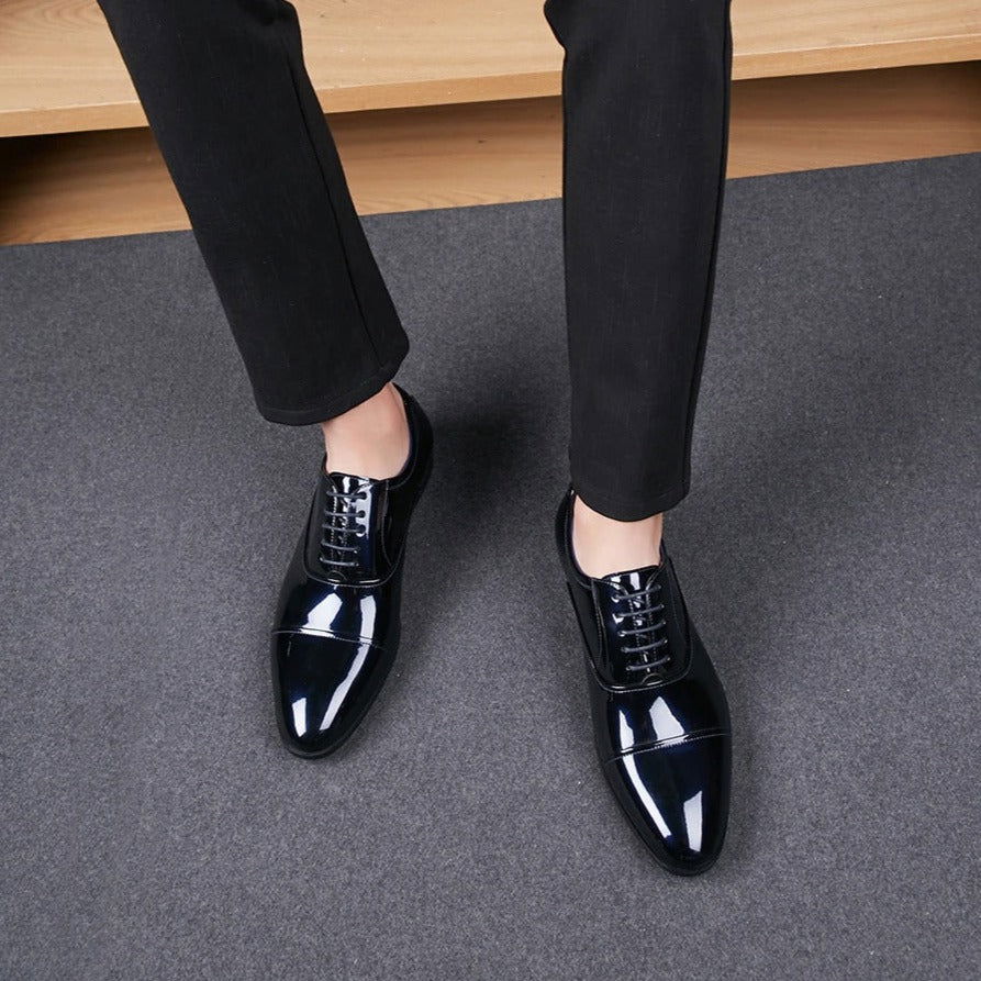 Shiny Black Antiwrinkle Shoes - JACKMARC.COM