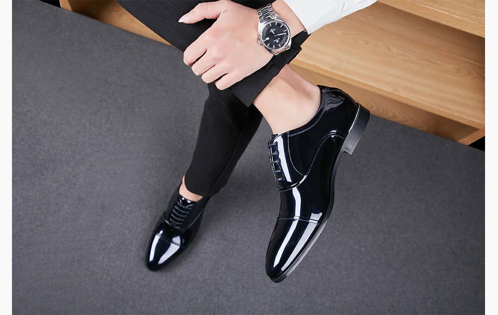 Shiny Black Antiwrinkle Shoes - JACKMARC.COM