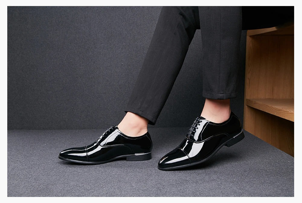 Shiny Black Antiwrinkle Shoes - JACKMARC.COM