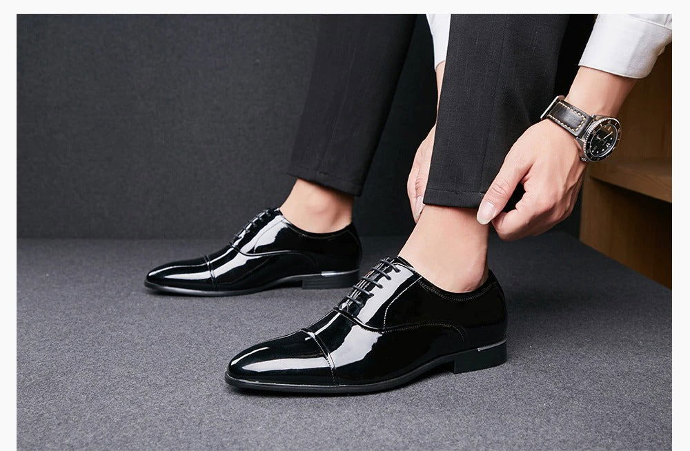 Shiny Black Antiwrinkle Shoes - JACKMARC.COM