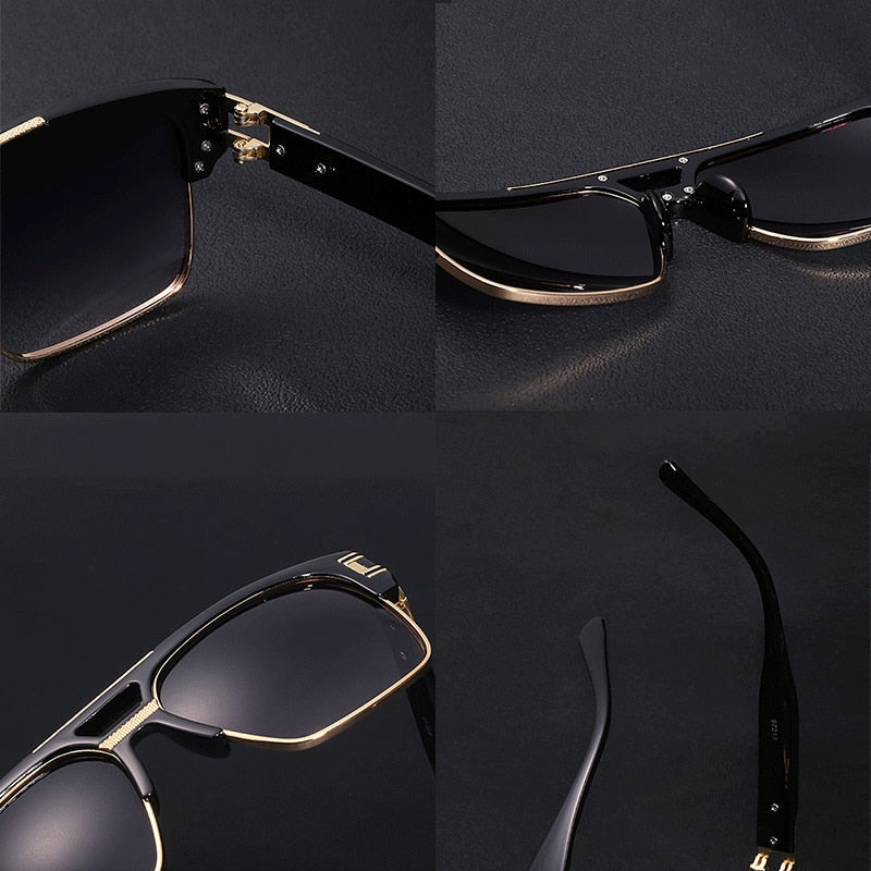 Trendy Luxury Men Sunglasses Square Large Frame Mirror Gradient Clear Lens Metal Shades
