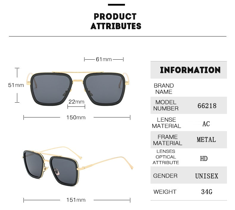Tony Stark Avengers End Game Sunglasses Square Frames For Men And Women - JACKMARC.COM