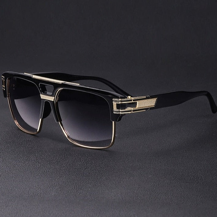 Trendy Luxury Men Sunglasses Square Large Frame Mirror Gradient Clear Lens Metal Shades - JACKMARC.COM