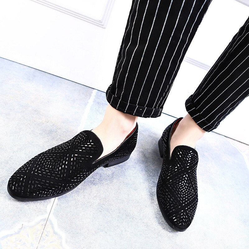 Men Fashion Loafer Shoes party Dress Casual Rhinestone Pointed Toe Flat Breathable party Dress Shoes- Jack Marc