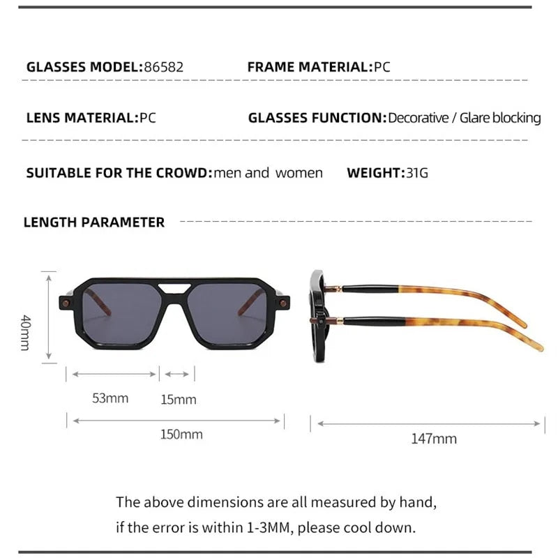 Vintage Double Bridge Sunglasses - Unisex Fashion Square Gradient Sun Glasses - JACKMARC.COM