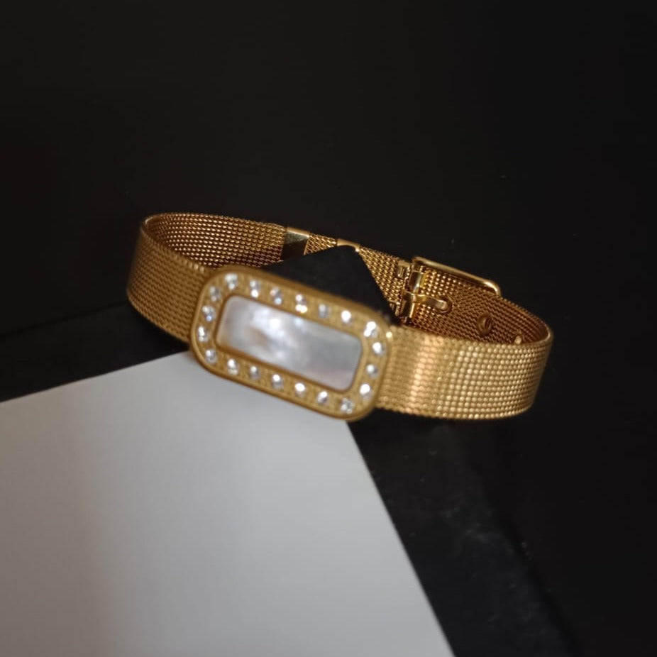 New Golden Rectangular Watch Design Bracelet For Women and Girl-Jack Marc (White Gold Dial) - JACKMARC.COM