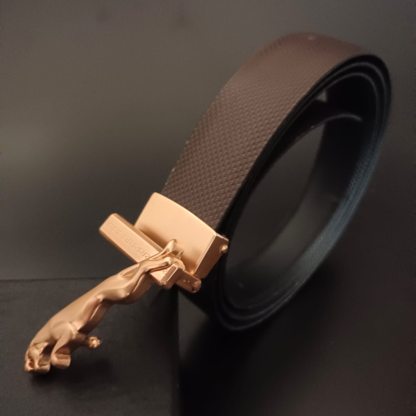 New Gold Jaguar Buckle Brown Belt For Men -Jack marc