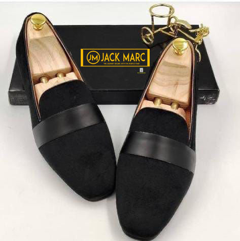 Buy New Men's Black Velvet Slip On Black Dress Shoes-jack marc