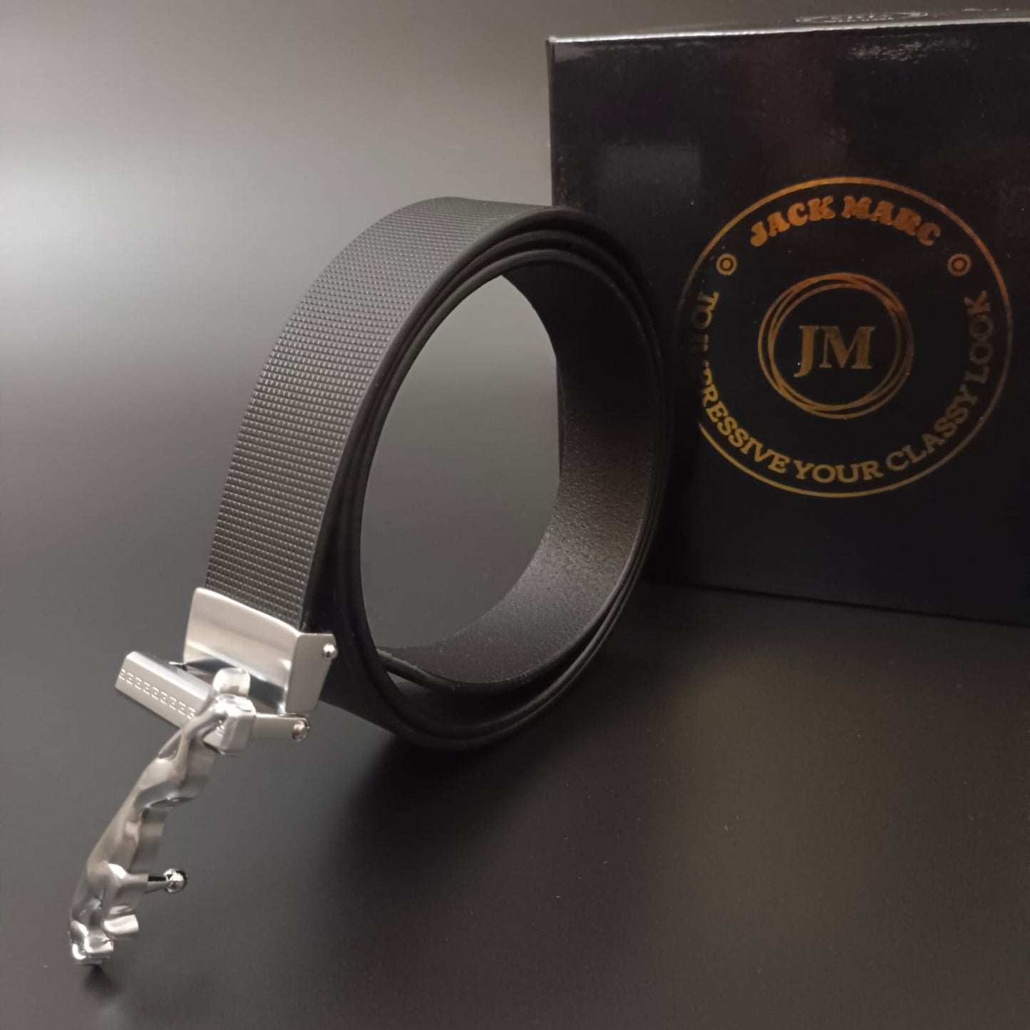 New Silver Jaguar Buckle Brown Belt For Men -Jack marc