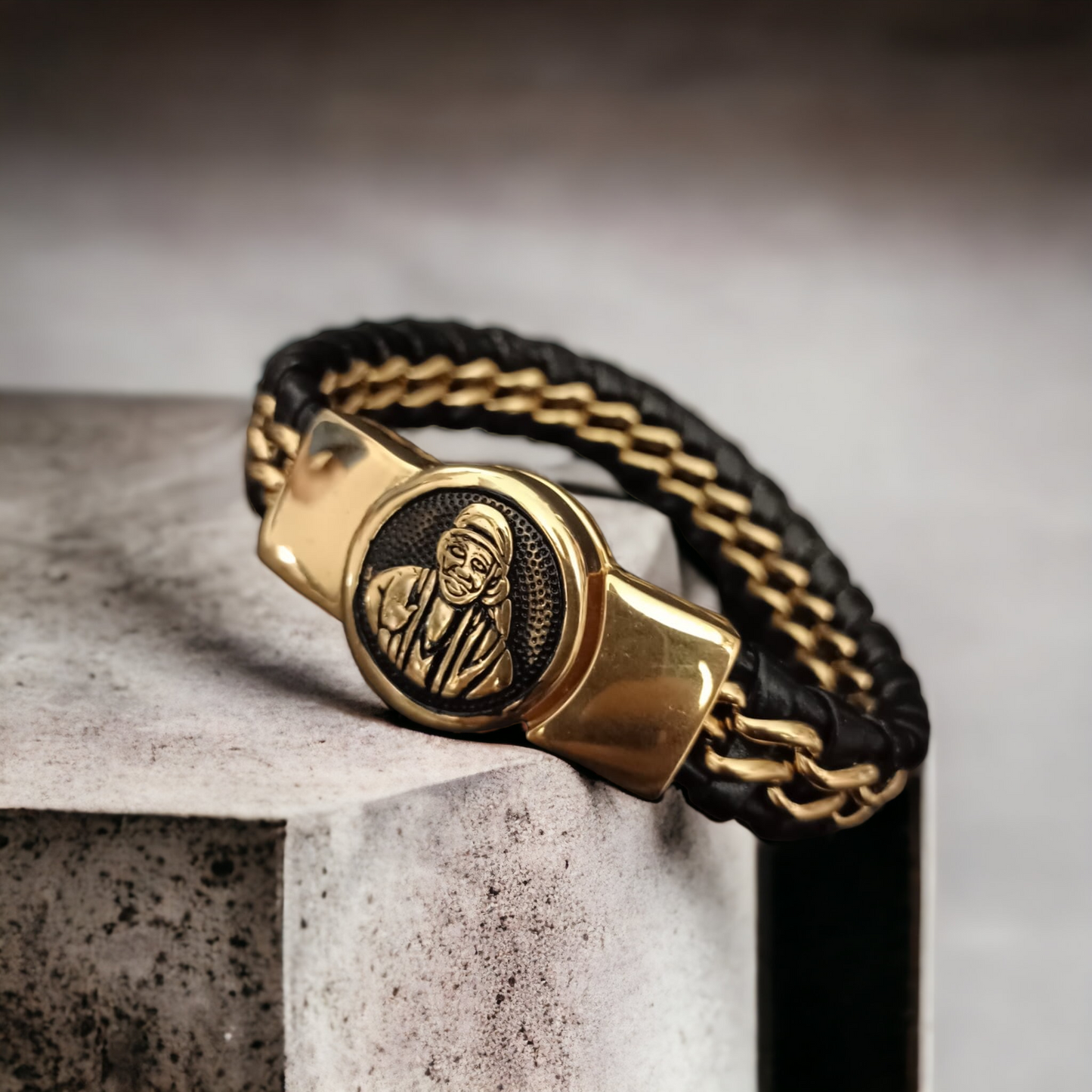 Jack Marc New Sai Baba Devotional Gold Bracelet For Men-Jack Marc