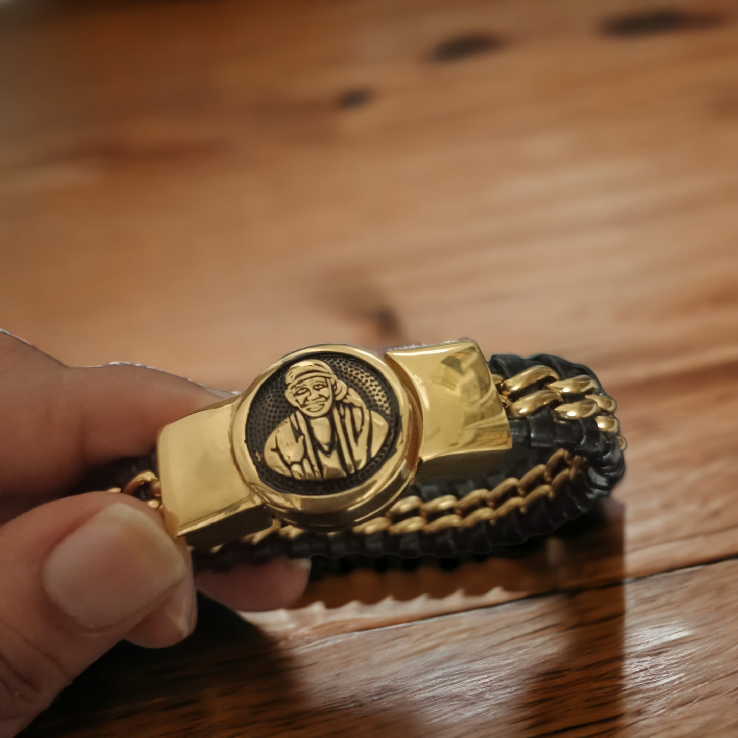 Jack Marc New Sai Baba Devotional Gold Bracelet For Men