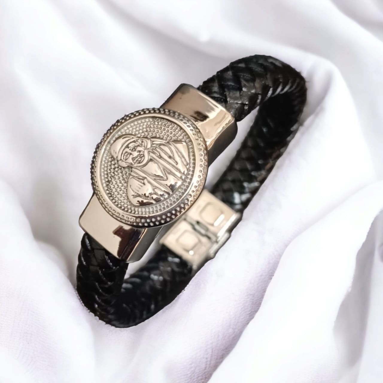 Jack Marc New Sai Baba Devotional Silver Bracelet For Men