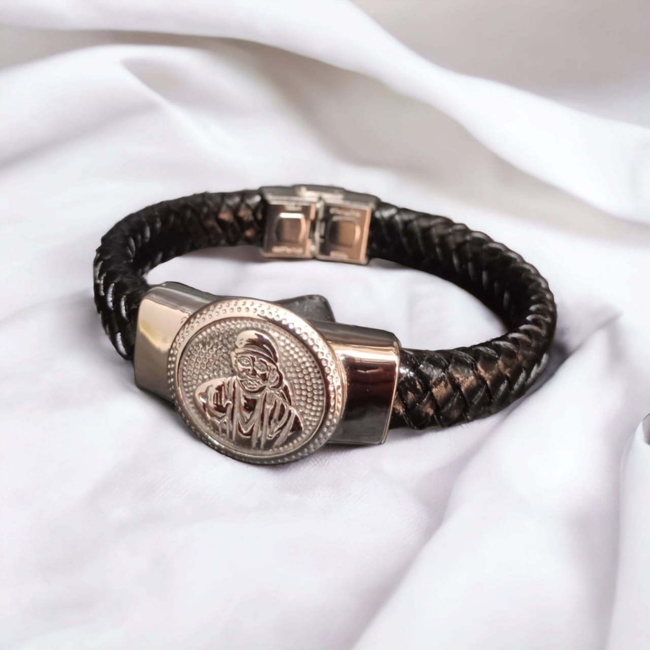 Jack Marc New Sai Baba Devotional Silver Bracelet For Men