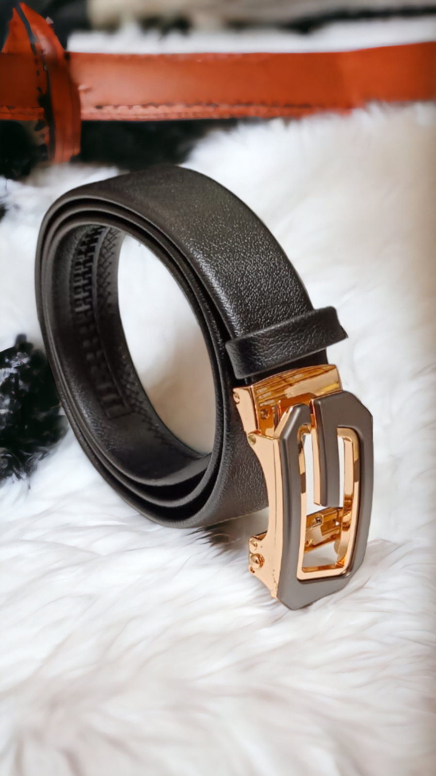 Jack Marc Men's Auto Buckle Belt Black Gold Size (30-42) 35mm Belt