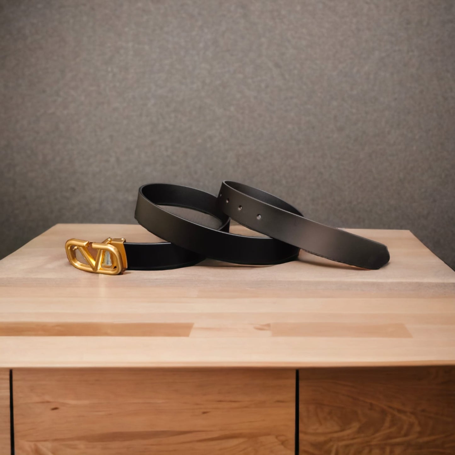 Jack Marc Men's Fashion Black Gold Leather Belt for Office & Casual Wear