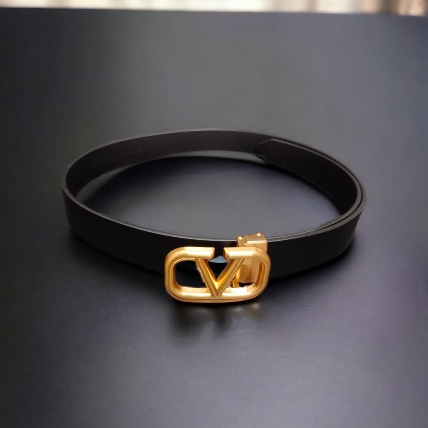 Jack Marc Men's Fashion Black Gold Leather Belt for Office & Casual Wear