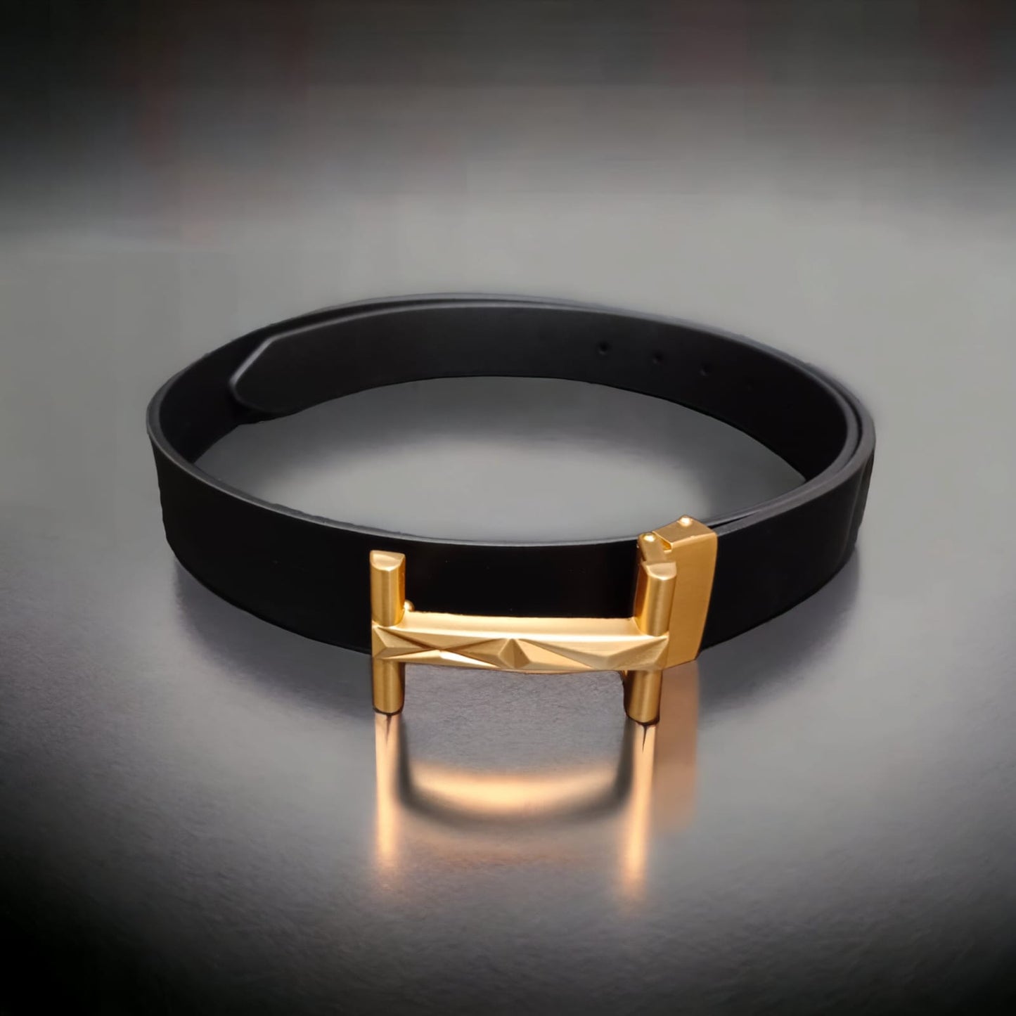 Jack Marc Fashion Gold Black Leather Belt For Men