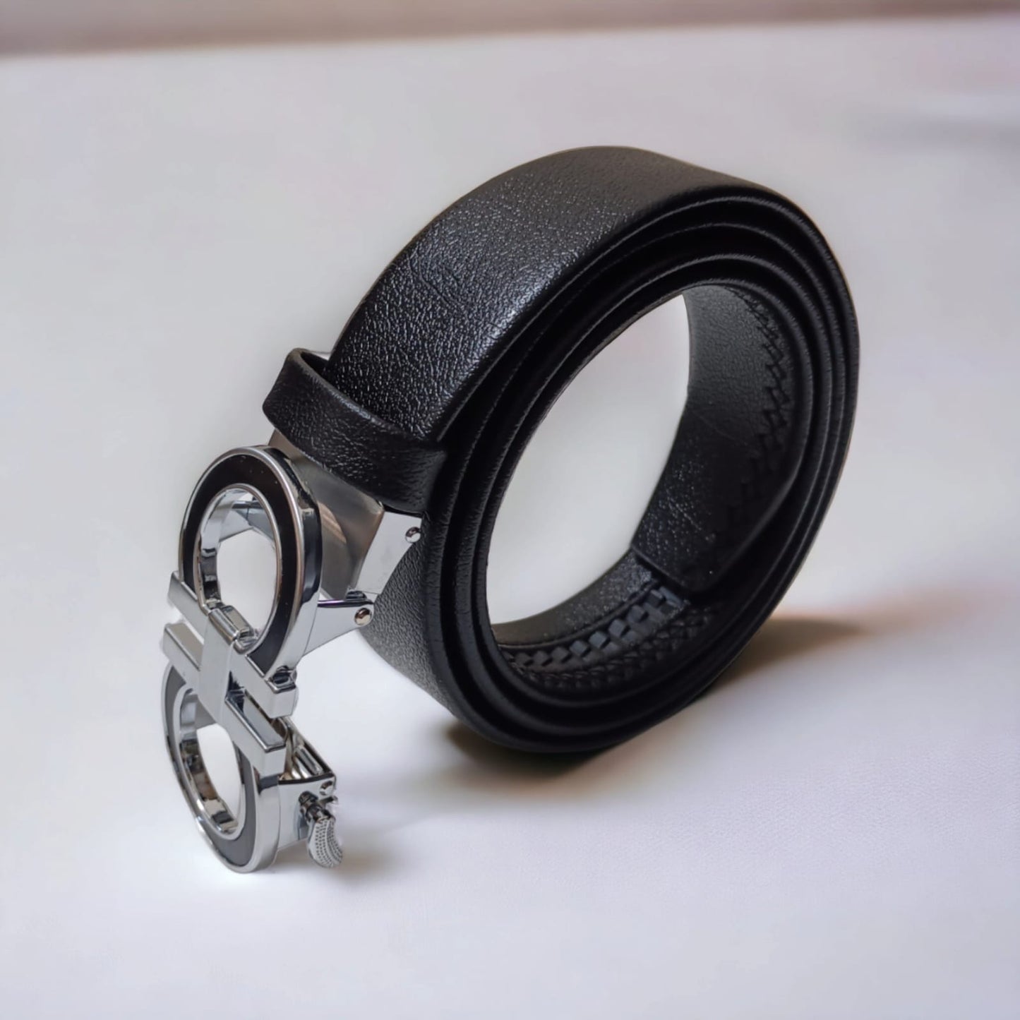 Jack Marc Men's Fashion Auto Buckle Belt Black Silver Design Belt