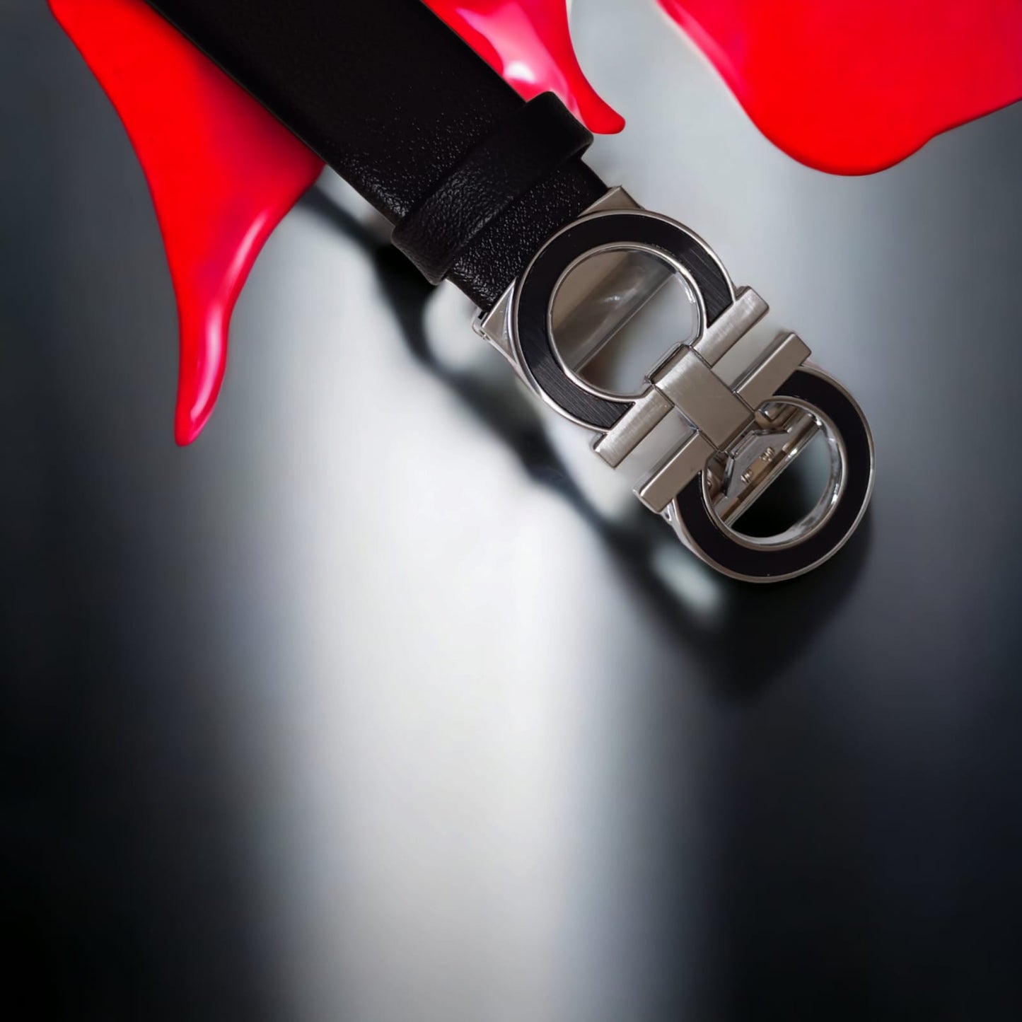 Jack Marc Men's Fashion Auto Buckle Belt Black Silver Design Belt