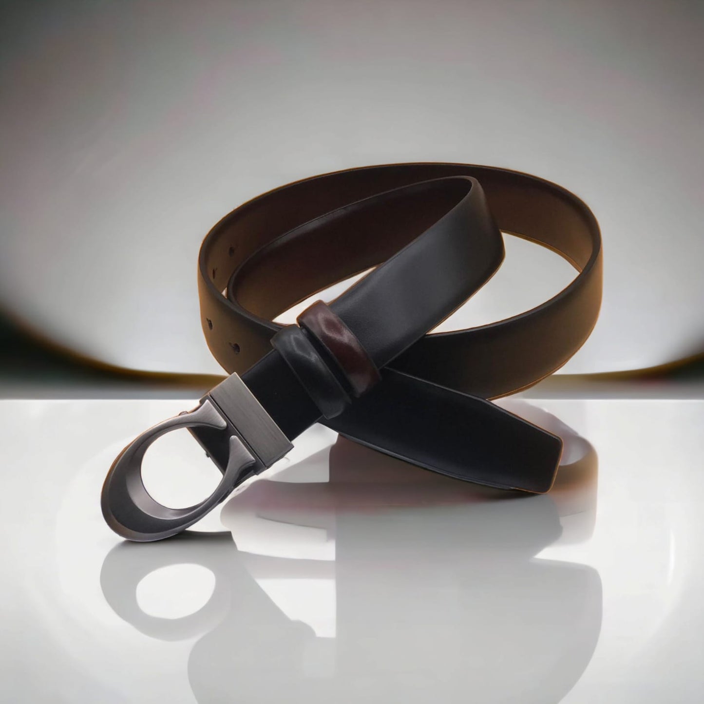 Jack Marc Fashion Reverse Buckle Leather Belt