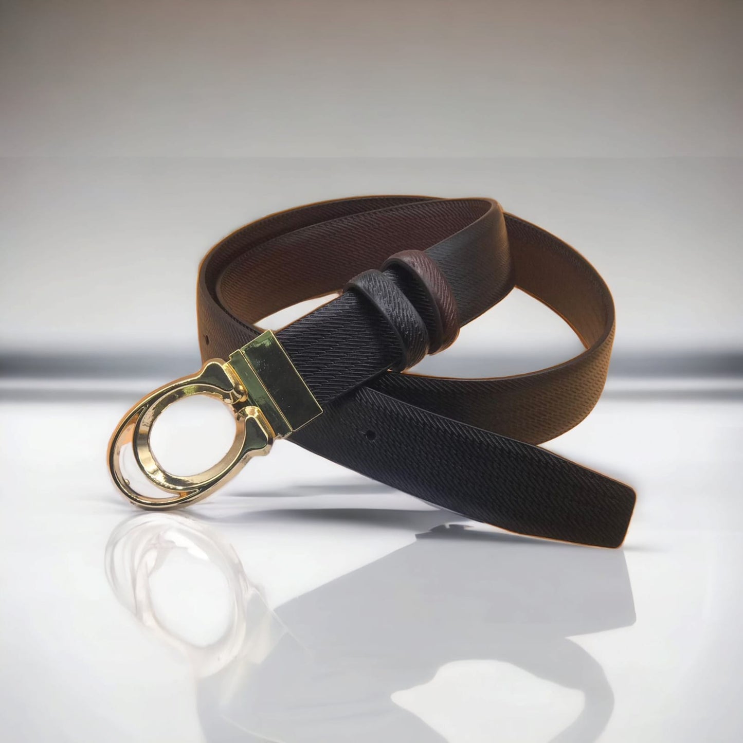 Jack Marc Fashion Reverse Buckle Leather Belt