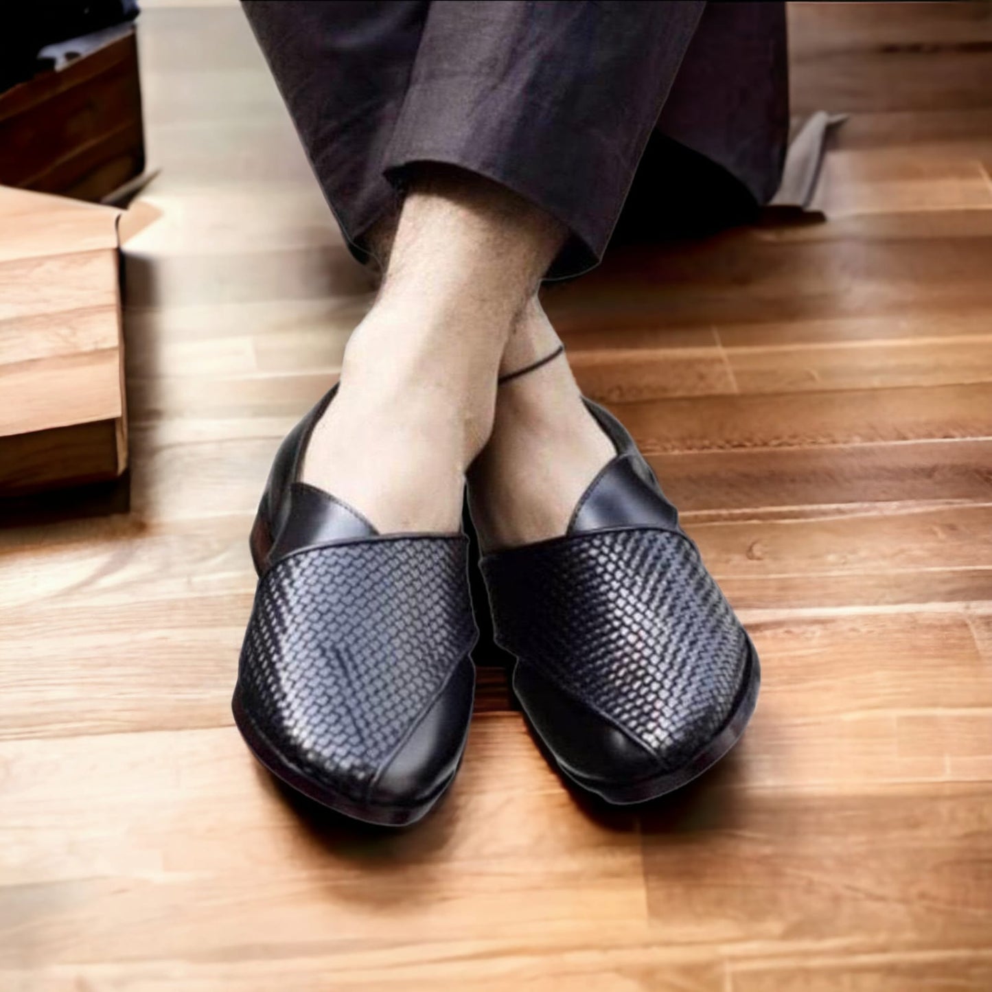 Jack Marc Men's Peshawari Jutties Mojari Black Sandals