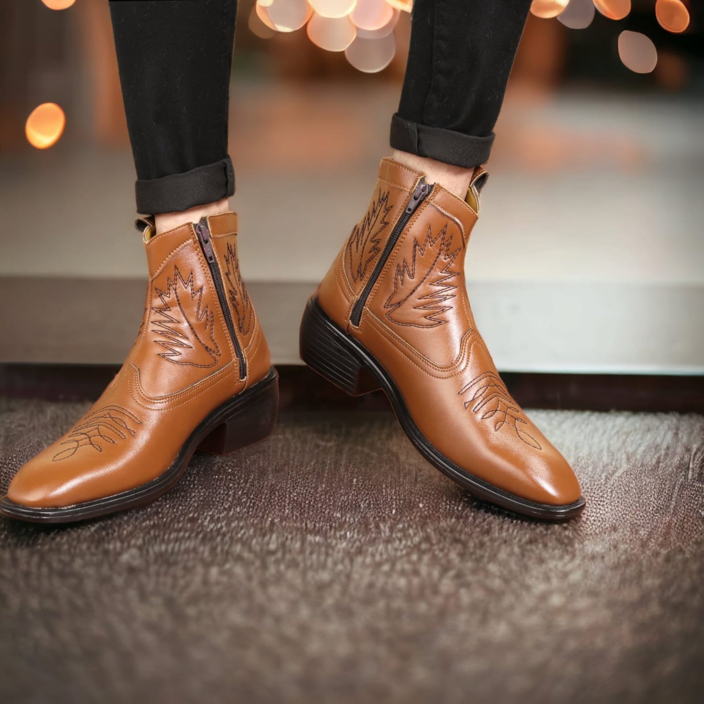 Jack Marc Men's Tan Color Formal And Casual Retro Boots
