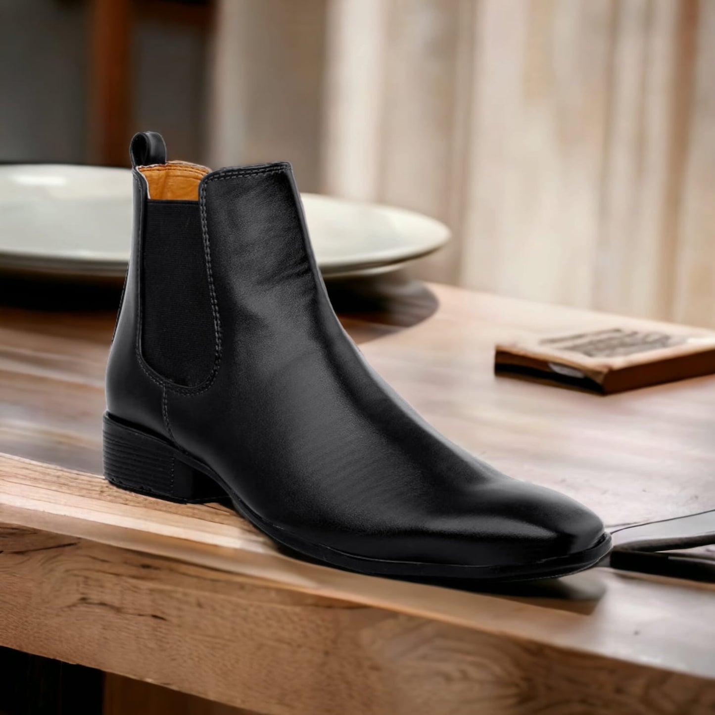 Jack Marc Men's Stylish Black Formal and Casual Wear British Chelsea Ankle Boots