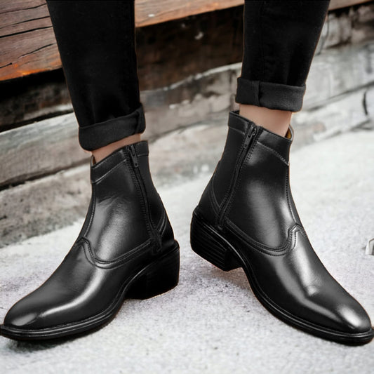 Jack Marc Black Dress Zip Boots For Men - Perfect for Office and Daily Wear