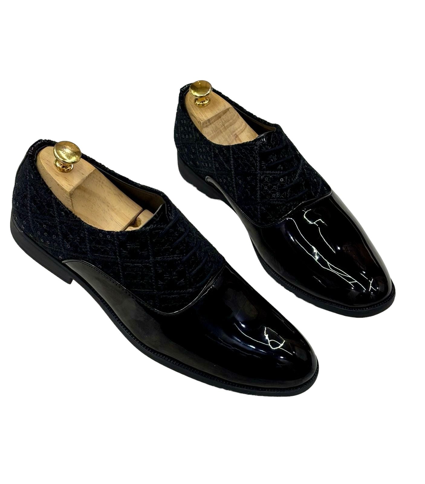 Jack Marc Fashion Shiny Shimmer Lace-Up Black Dress Shoes for Men