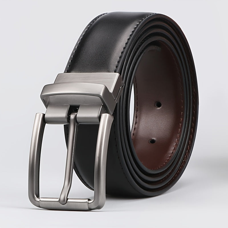 Men’s Premium Genuine Leather Reversible Belt – Sleek Rotating Buckle Design