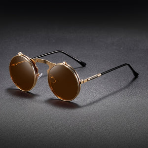 Vintage flip up luxury round sunglasses