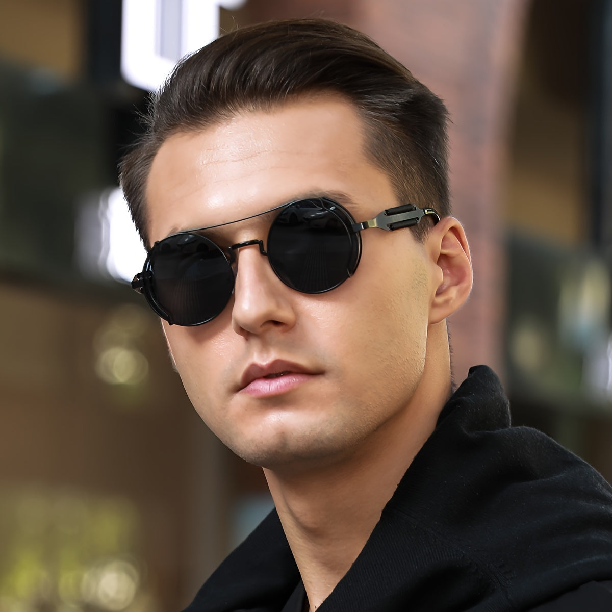 Bold cyberpunk-inspired black sunglass